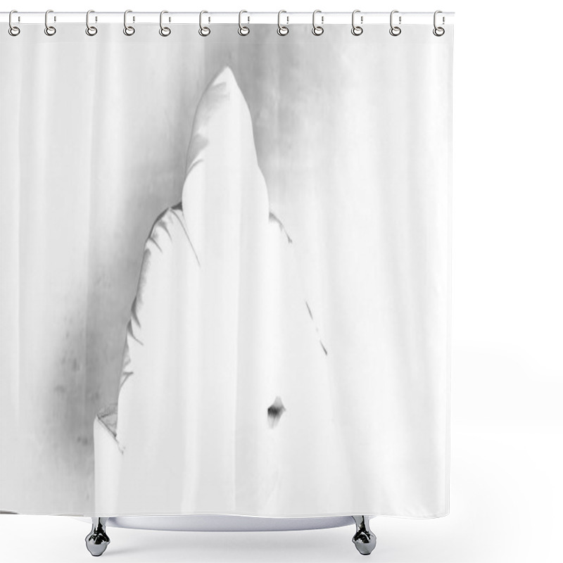 Personality  Man Sitting In A Hood With His Face Hidden, Anonymous Hacker Conceptual Background Shower Curtains