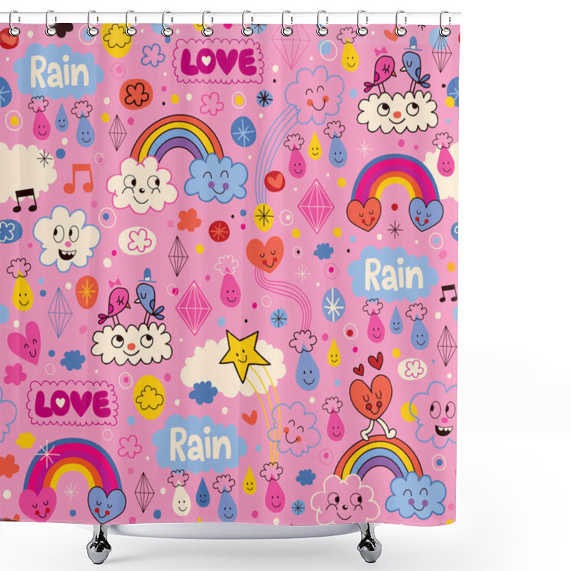 Personality  Clouds Rainbows Love Hearts Pattern Shower Curtains