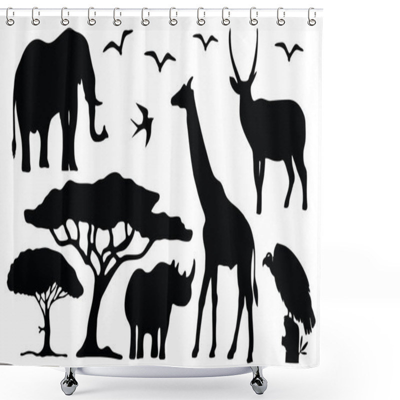 Personality  Silhouette Of Animals And Trees In The Savanna Of Africa. Silhouette Animals' Collection Shower Curtains