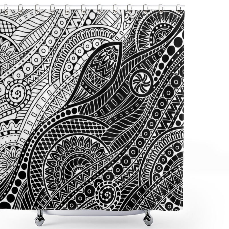 Personality  Ornamental Ethnic Black And White Pattern. Can Be Used For Wallpaper, Pattern Fills, Textile. Shower Curtains