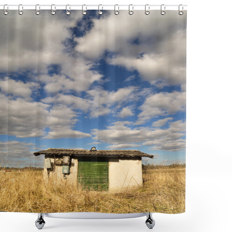 Personality  Shack In Wheat Field Shower Curtains