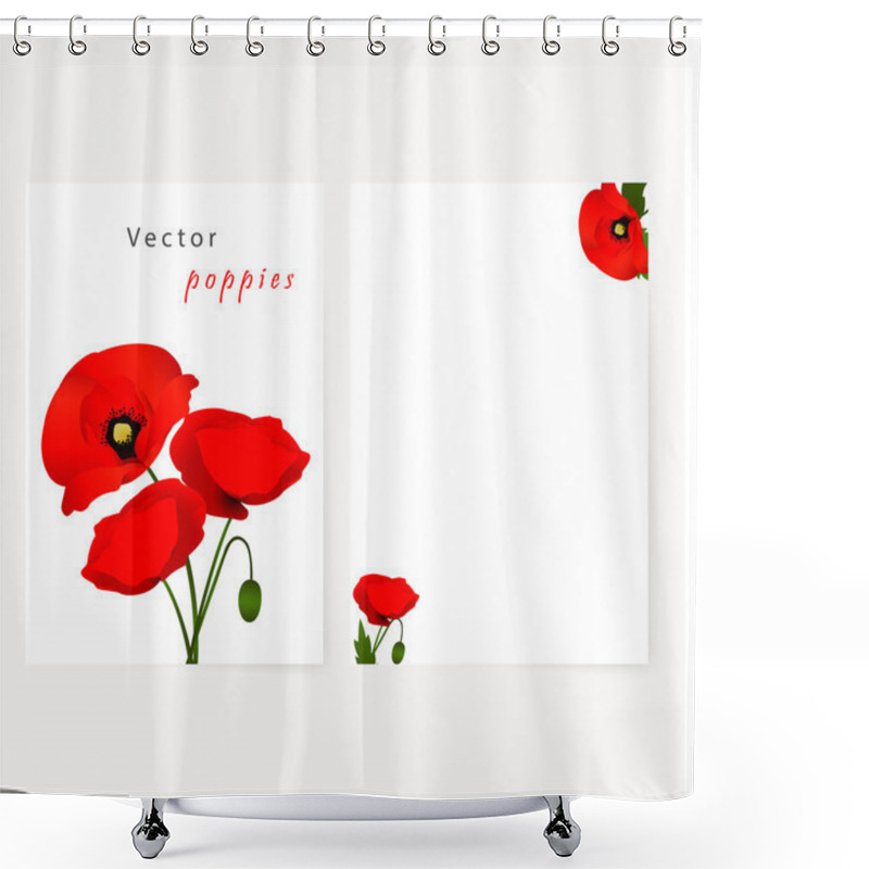 Personality  Template Card With Red Flowers Poppies Shower Curtains