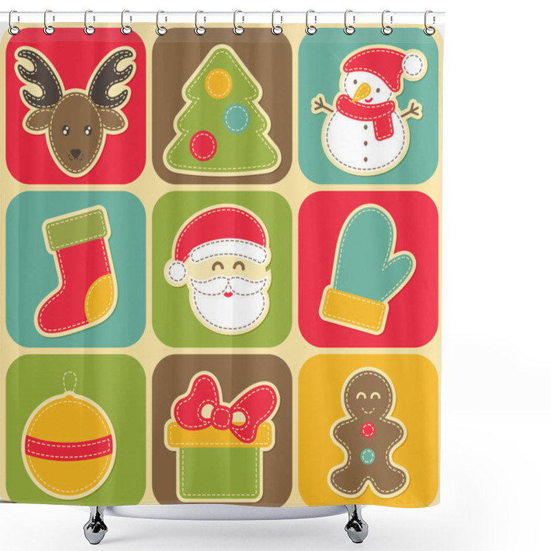 Personality  Set Of Christmas Design Elements For Babies. Shower Curtains