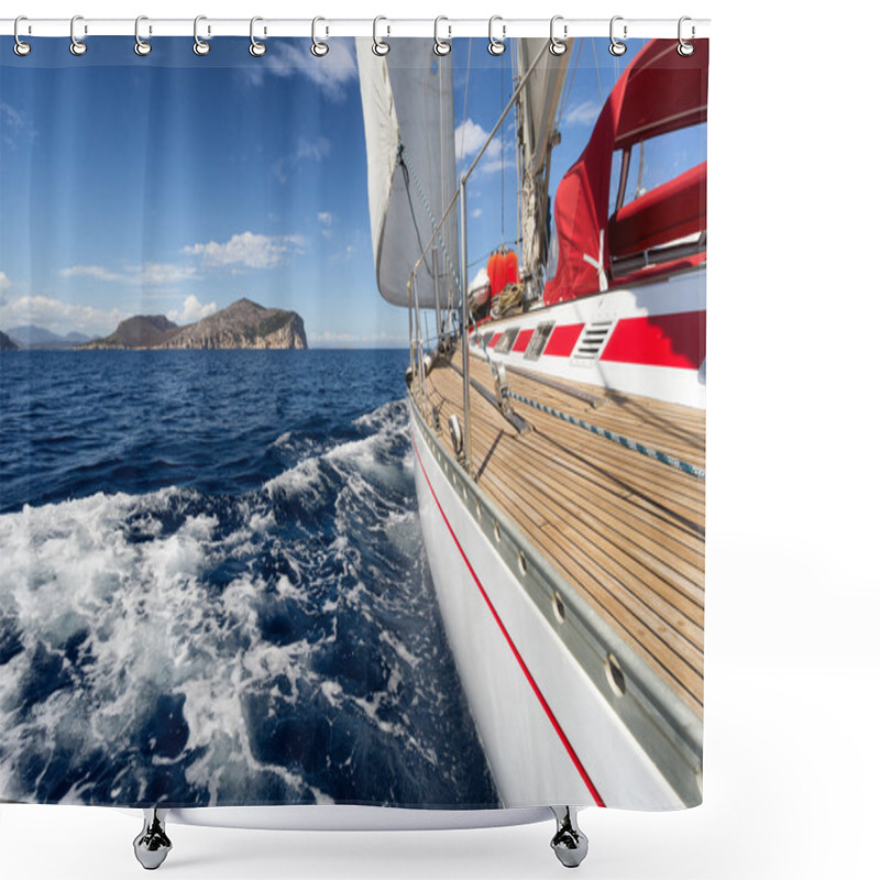 Personality  Sail Boat In Sardinia Coast, Italy Shower Curtains