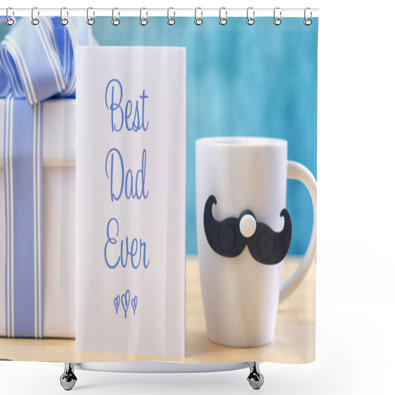 Personality  Fathers Day Close Up Of Best Dad Ever Greeting Card And Coffee Mug Shower Curtains