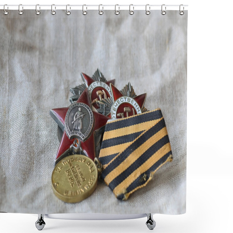 Personality  Front Hundred Grams Of Vodka Memory Of Awards And Medals Of World War II Shower Curtains