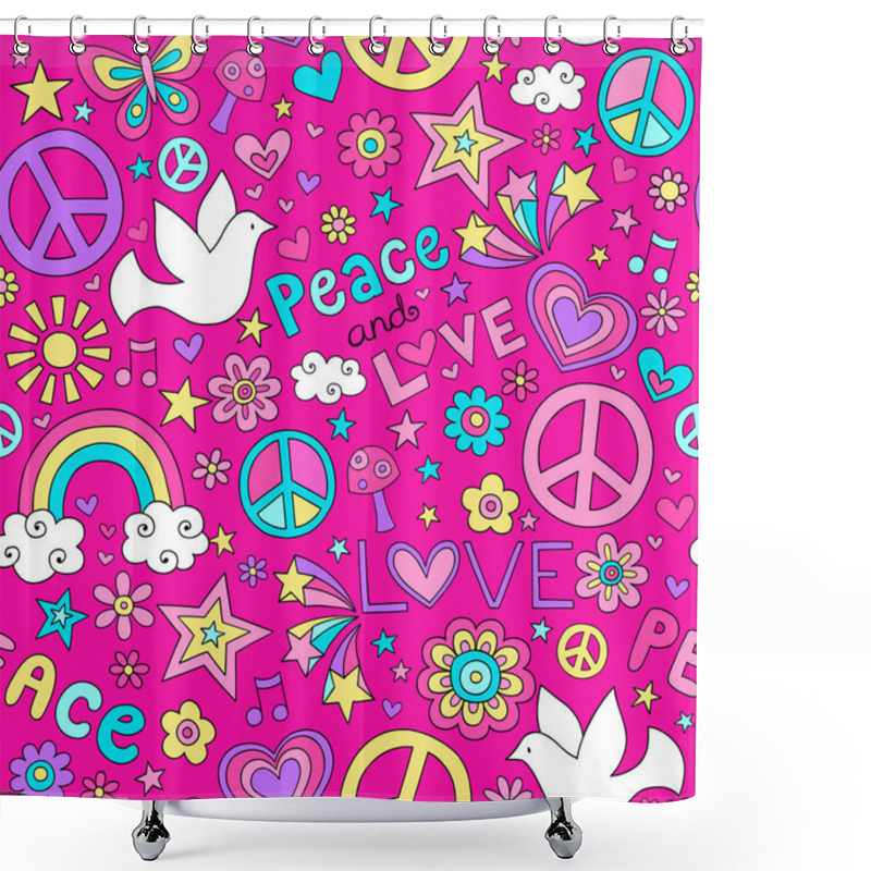 Personality  Peace And Love Doodles Seamless Repeat Pattern Design Shower Curtains