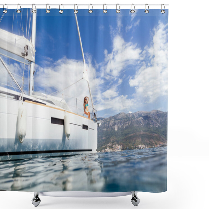 Personality  Sexy Girl In Swimwear Yachting Sea Cruise Vacation Shower Curtains