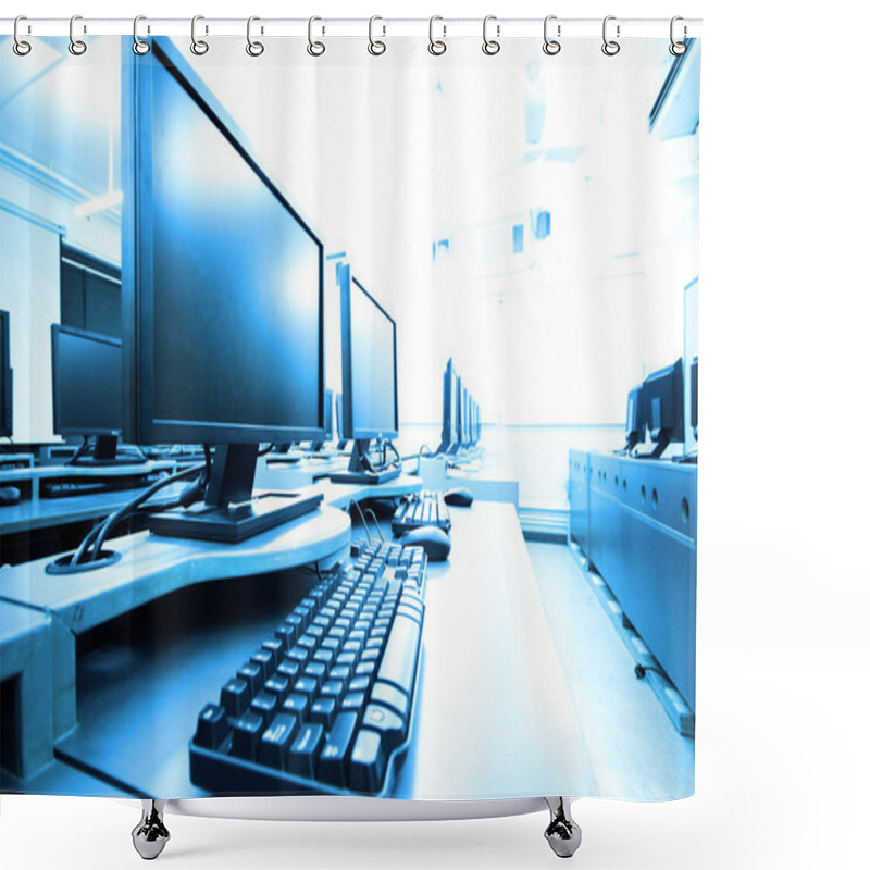 Personality  Workplace Room With Computers In Row Shower Curtains