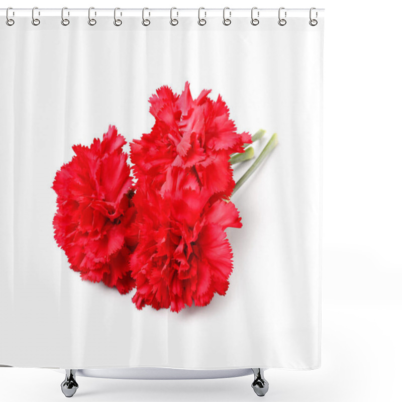 Personality  Red Carnations On White Background Shower Curtains