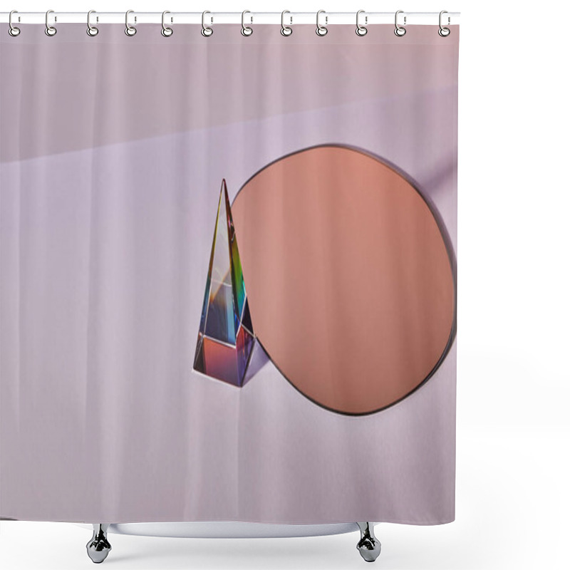 Personality  Crystal Transparent Pyramid And Round Mirror On Violet Background Shower Curtains