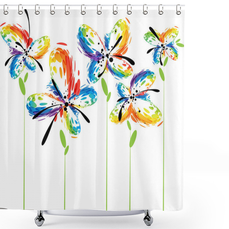 Personality  Abstract Flowers On White Shower Curtains