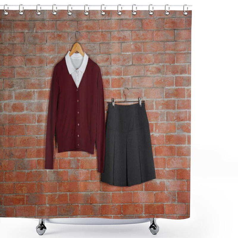 Personality  School Uniform On Brick Wall Shower Curtains