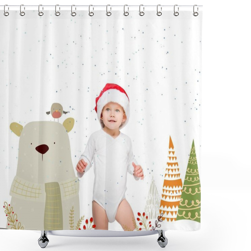 Personality  Baby In Santa Hat Shower Curtains