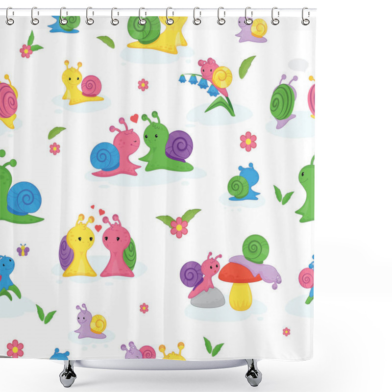 Personality  Snail Vector Snail-shaped Character With Shell And Cartoon Snailfish Or Snail-like Mollusk Kids Illustration Set Of Lovely Couple Of Snail-paced Slugs Isolated On White Background Shower Curtains