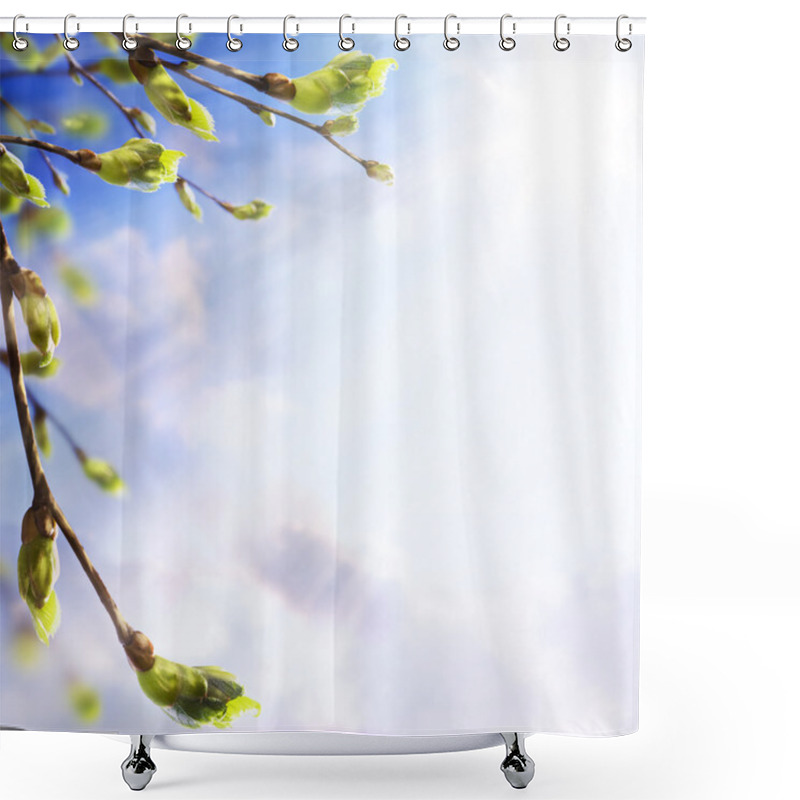 Personality  Art Easters Background Of The Young Spring Leaves Shower Curtains