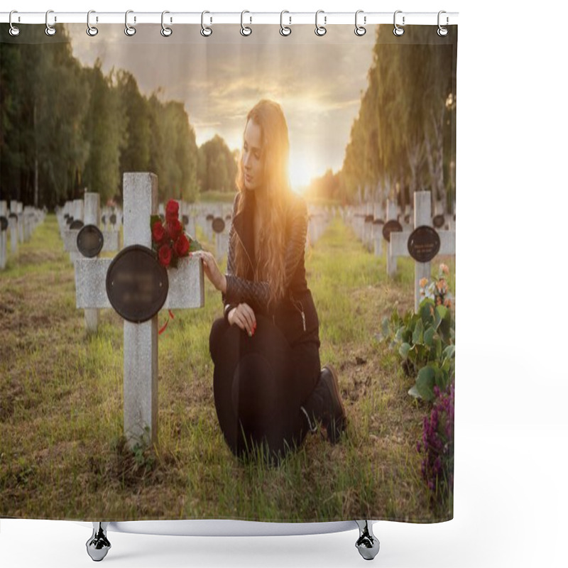 Personality  Sad Woman In The Cemetery Shower Curtains