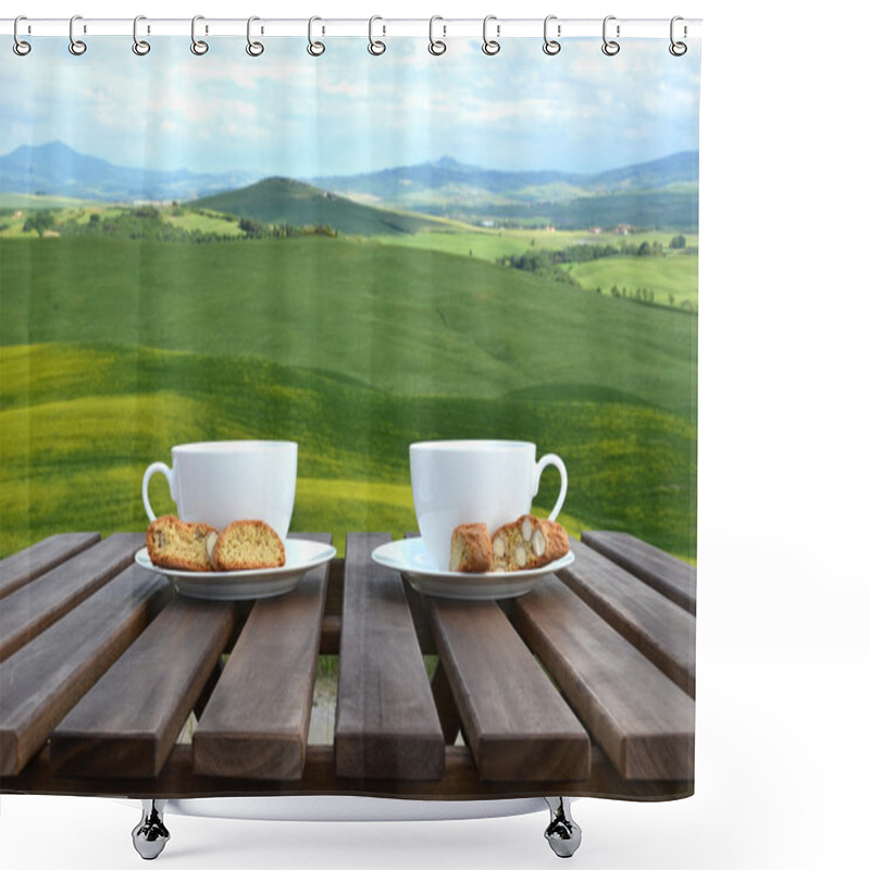 Personality  Coffee Cups And Cantuccini In Tuscan Shower Curtains