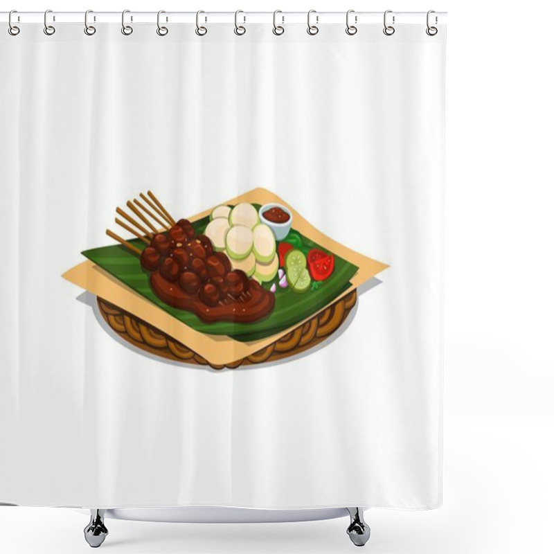 Personality  Satay Traditional Food From Indonesian Concept In Cartoon Illustration Vector Isolated In White Background Shower Curtains