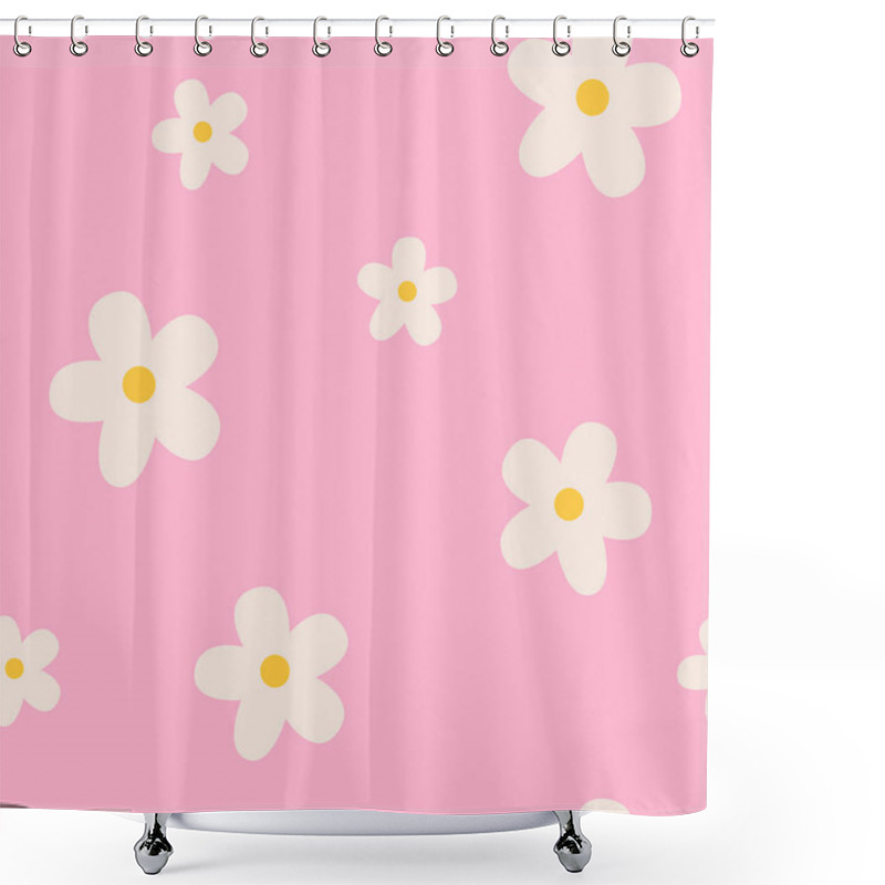 Personality  Floral Pattern In The Style Of The 70s With Groovy Daisy Flowers. Retro Floral Naive Vector Design. Style Of The 60s, 70s, 80s Shower Curtains