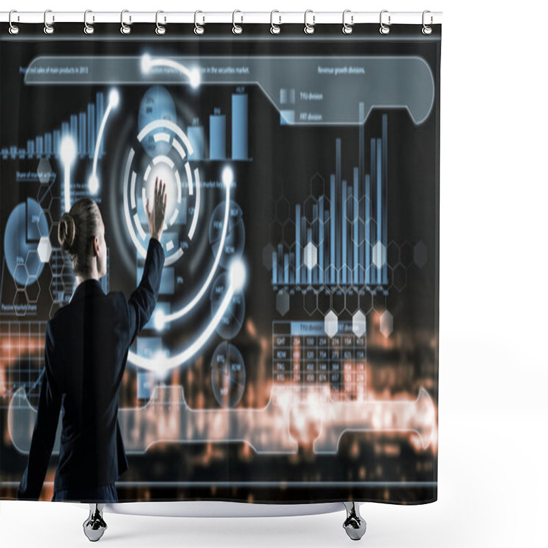 Personality  Businesswoman Touching Icon Of Media Screen Shower Curtains