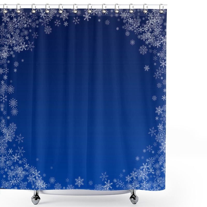 Personality  Silver Snowfall Vector Blue Background. Falling  Shower Curtains