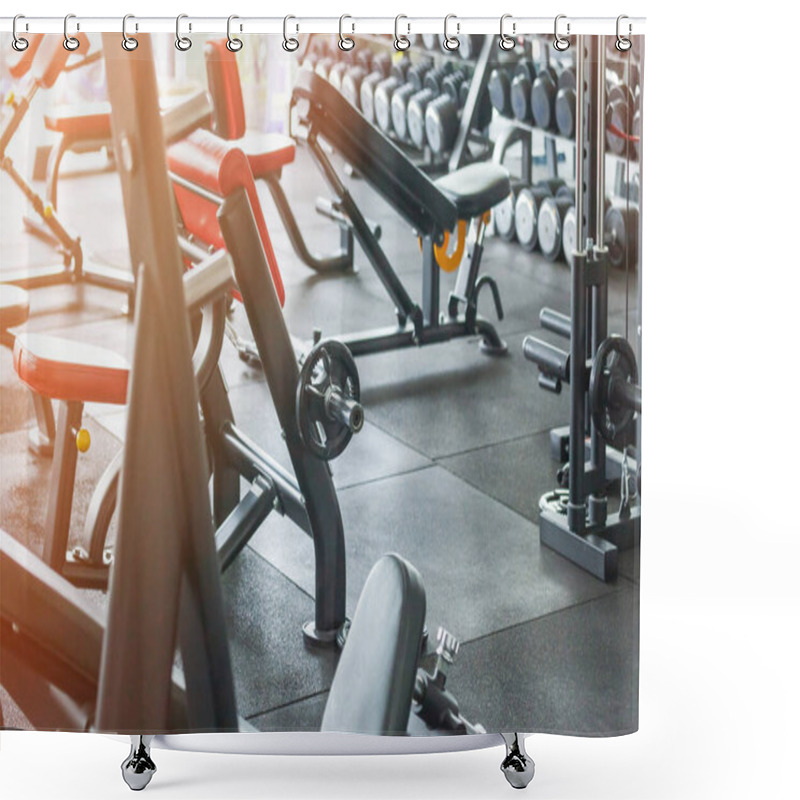 Personality  Health Exercise Equipment For Bodybuilding In Modern Fitness Center Gym Room Shower Curtains