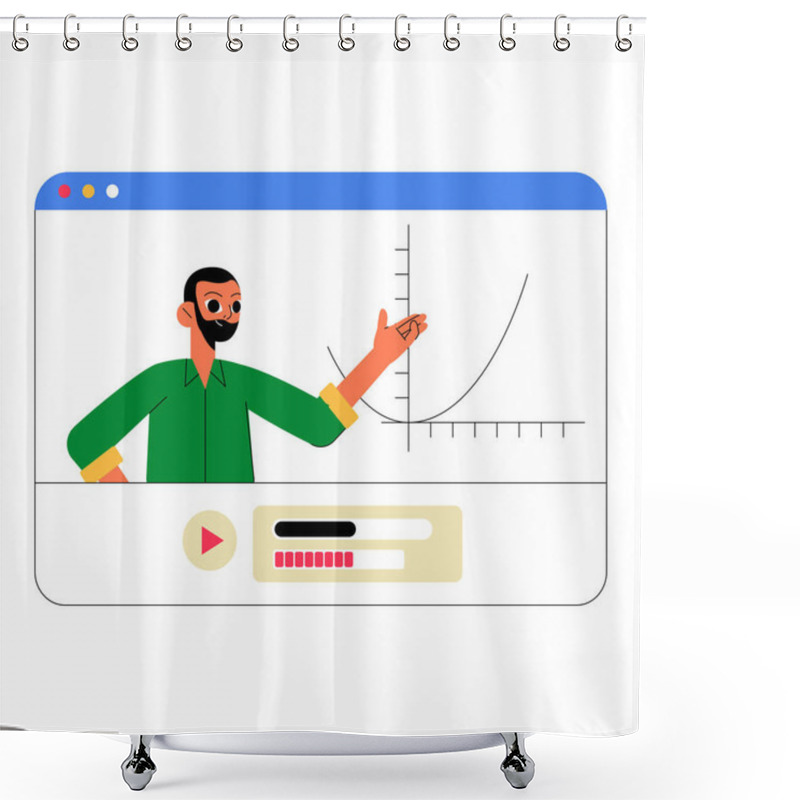 Personality  A Male Teacher Presenting A Mathematical Graph On A Virtual Platform, Symbolizing Online Education, Teaching Mathematics, And Data Visualization In A Digital Format. Shower Curtains