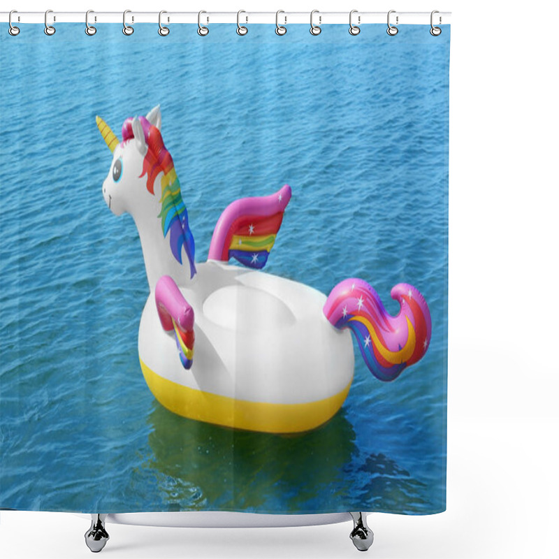 Personality  Funny Inflatable Unicorn Ring Floating On Sea Water. Summer Vacation Shower Curtains