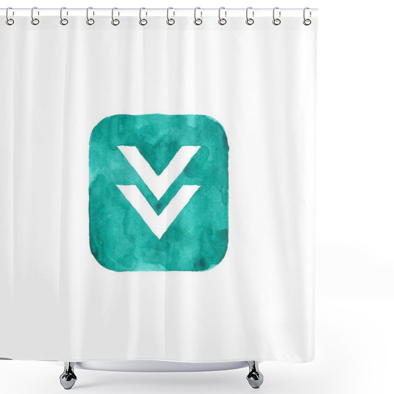 Personality  Download Icon Green Button With Sign. Isolated Rounded Square Shape On White Background Created In Watercolor Handmade Technique. Colored Web Design Element UI User Interface Shower Curtains