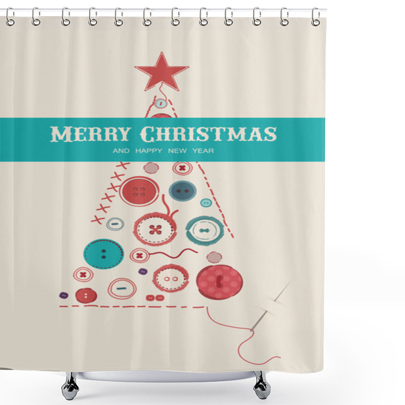 Personality  Collection Of Various Sewing Buttons Organized As Christmas Tree Shower Curtains