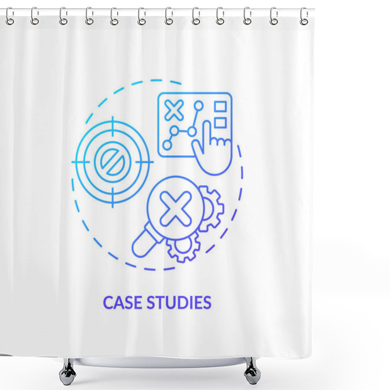 Personality  Case Studies Blue Gradient Concept Icon. Problem Solving Skills. Hands On Learning. Marketing Strategy. Sales Improvement. Round Shape Line Illustration. Abstract Idea. Graphic Design. Easy To Use Shower Curtains