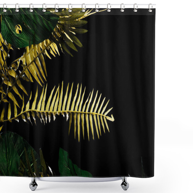 Personality  Monstera And Fern Leaves Isolated On Black Shower Curtains