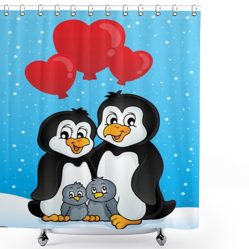 Personality  Valentine Penguins In Snow Shower Curtains