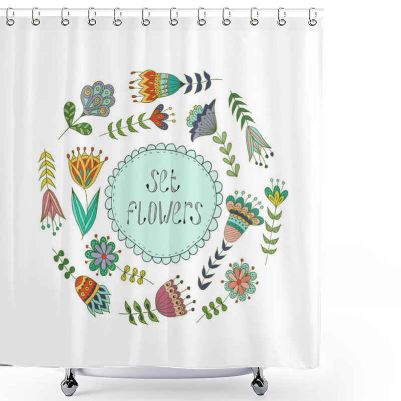 Personality  Vector Circular Floral Wreath With Summer Flowers. Shower Curtains