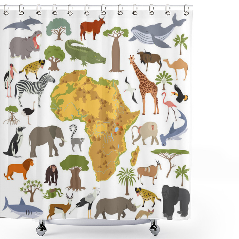 Personality  Flat Africa Flora And Fauna Map Constructor Elements. Animals, B Shower Curtains