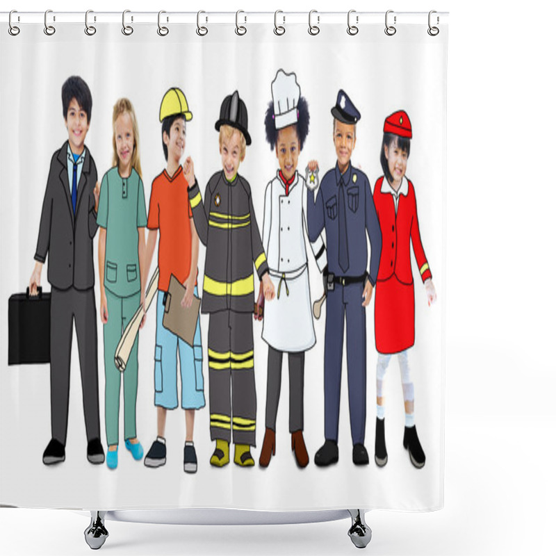 Personality  Children Standing With Variation Uniform Shower Curtains