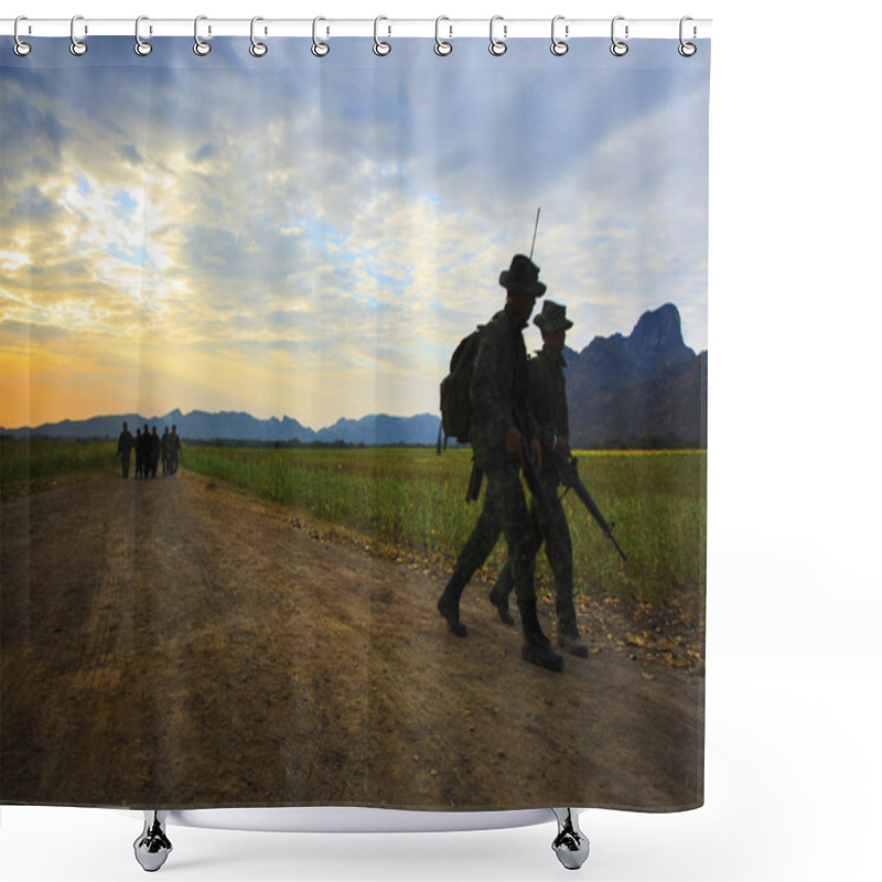 Personality  Silhouette Motion Of Long Range Patrolling Soldier Walking On Di Shower Curtains