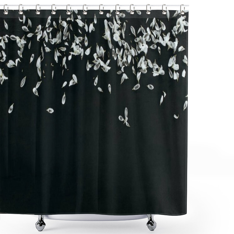 Personality  Top View Of White Petals Heap Isolated On Black With Copy Space Shower Curtains