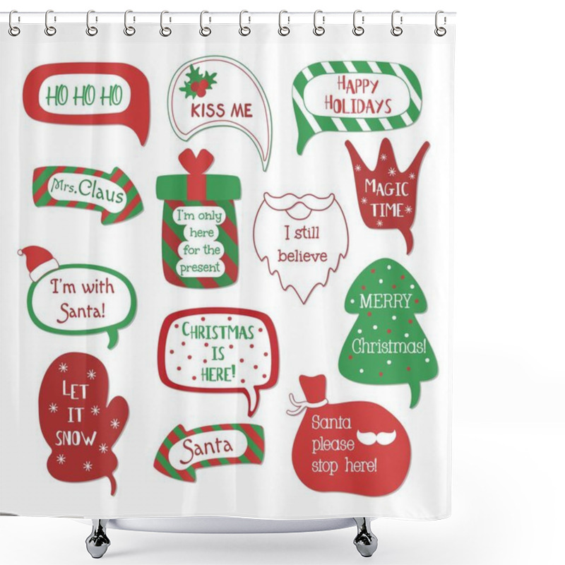 Personality  Holiday Speech Bubbles Set With Christmas Greetings: Merry Christmas, Happy Holiday, Let It Snow Etc. Vector Illustration. Shower Curtains