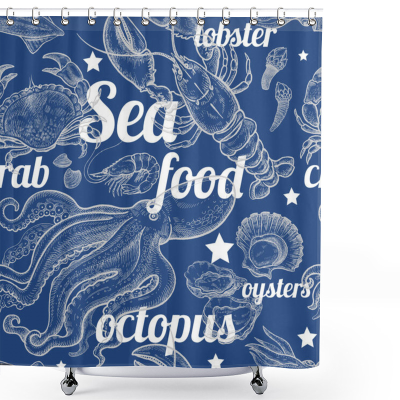 Personality  Seamless Pattern With Marine Animals. Shower Curtains