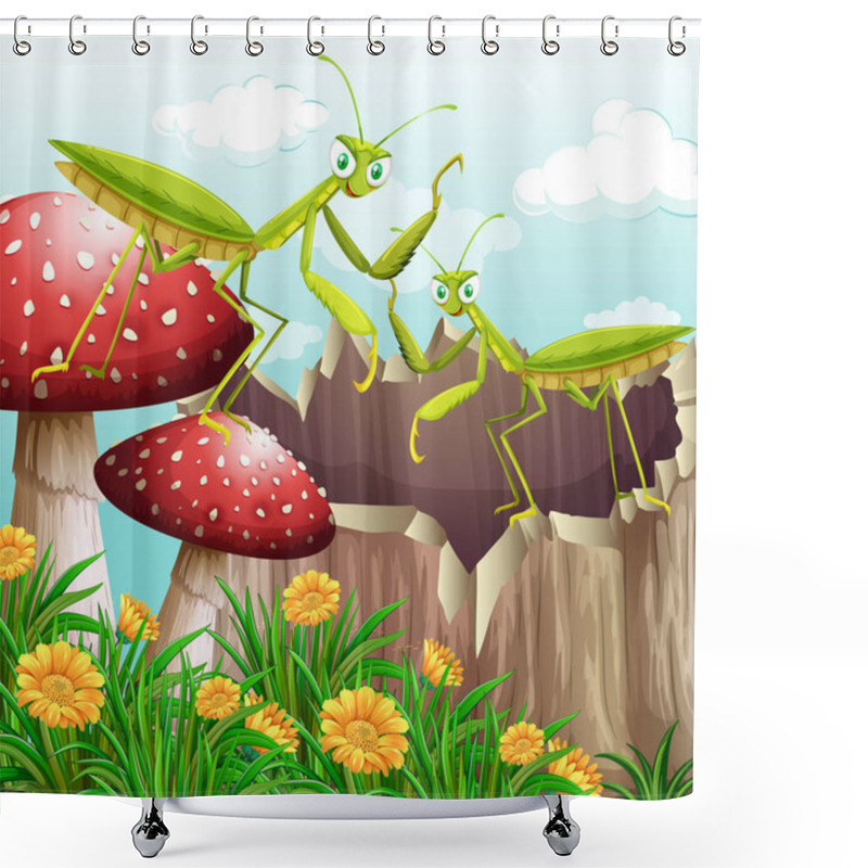 Personality  Grasshoppers On Wooden Log Shower Curtains