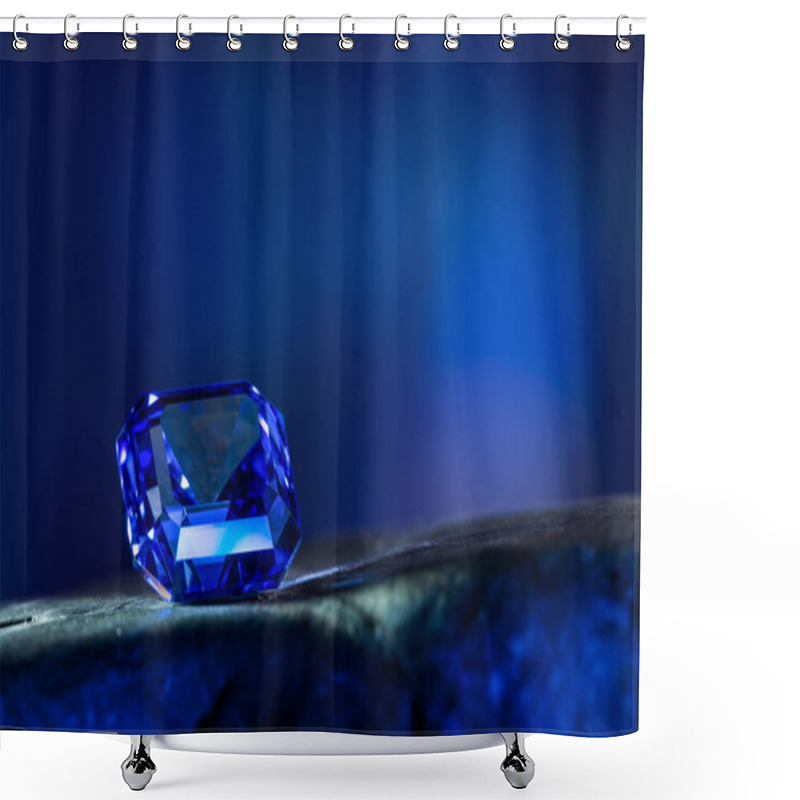 Personality  Precious Blue Sapphire Gemstone On Dark Background Shower Curtains