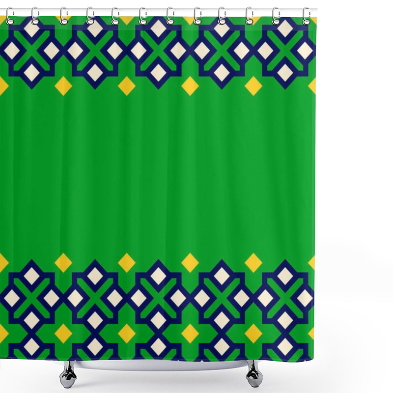 Personality  Simple Vector Border Frame Design With Traditional Islamic Patterns In Green, Yellow And Blue Colors, Abstract Geometric Background Shower Curtains