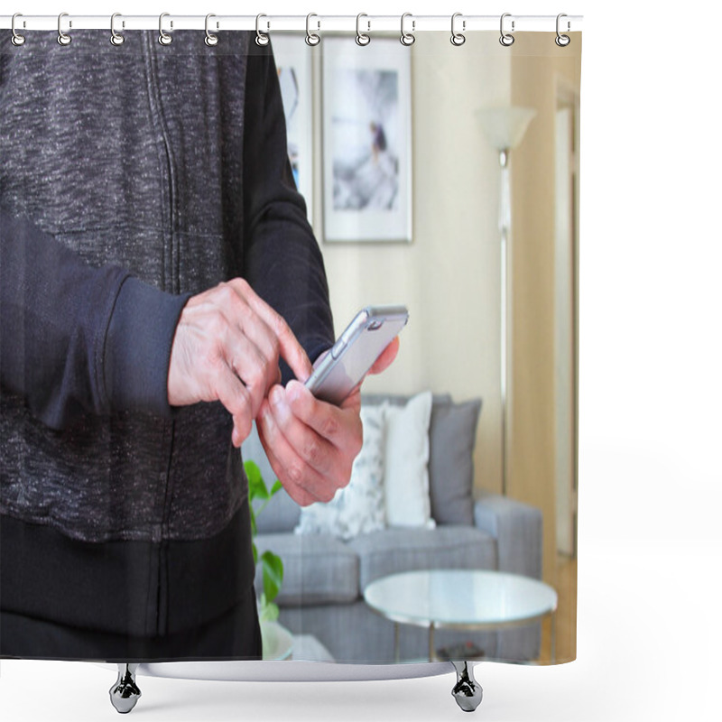 Personality  Male Using Smartphone At Home Shower Curtains