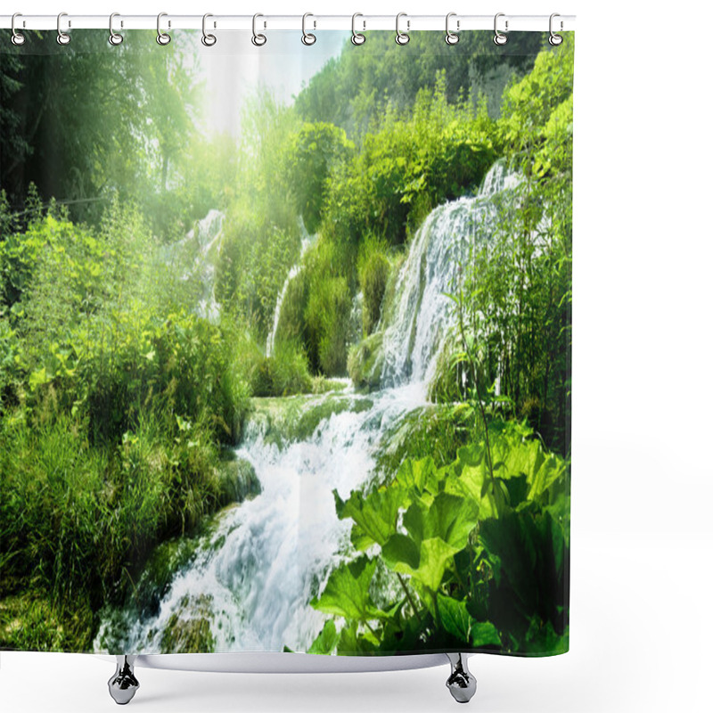 Personality  Waterfall In Deep Forest Shower Curtains