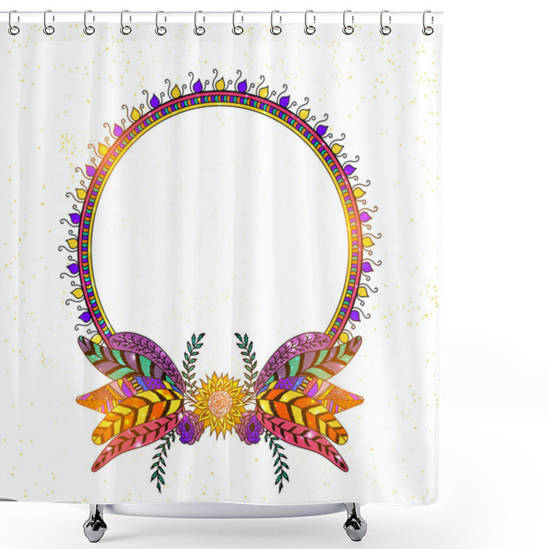 Personality  Boho Style Frames With Ethnic Hand Drawn Elements Like Feathers, Shower Curtains