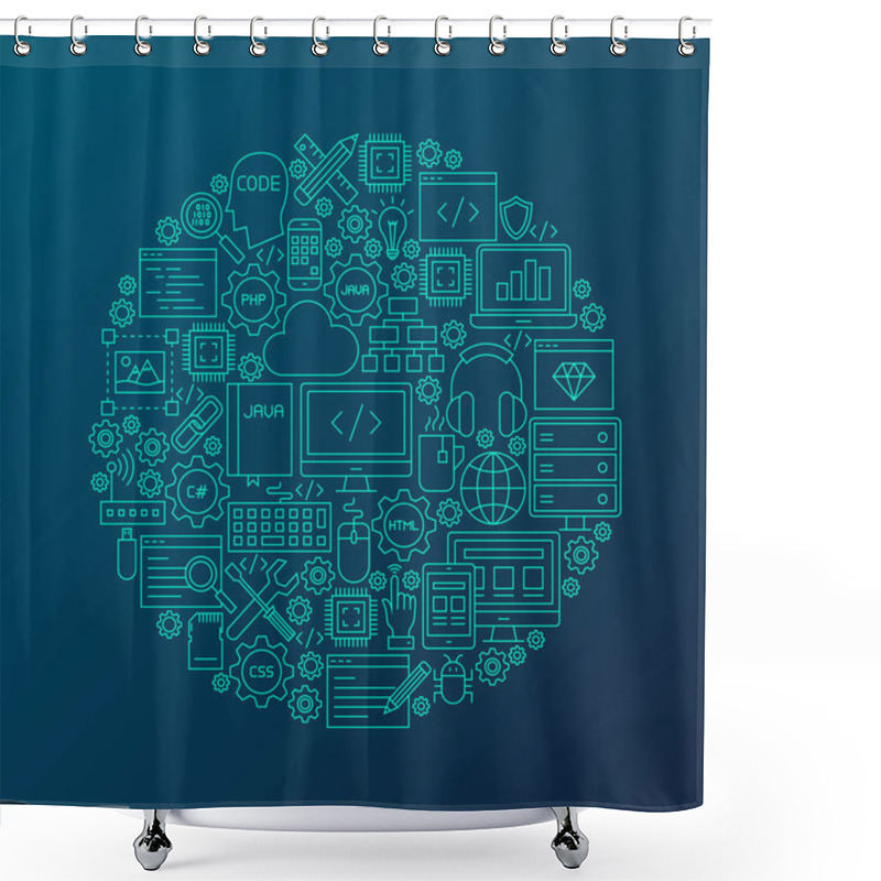 Personality  Line Programming Icons Circle Shower Curtains