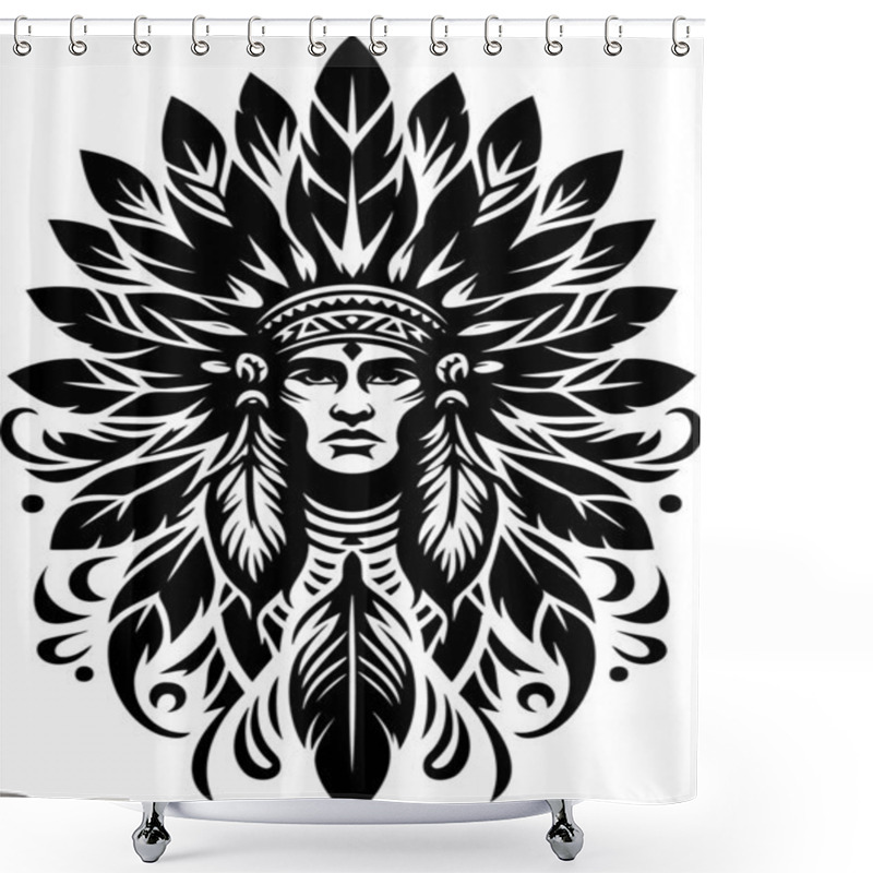 Personality  Elegant Stencil Vector Of A Native American Headdress With Feathers Shower Curtains