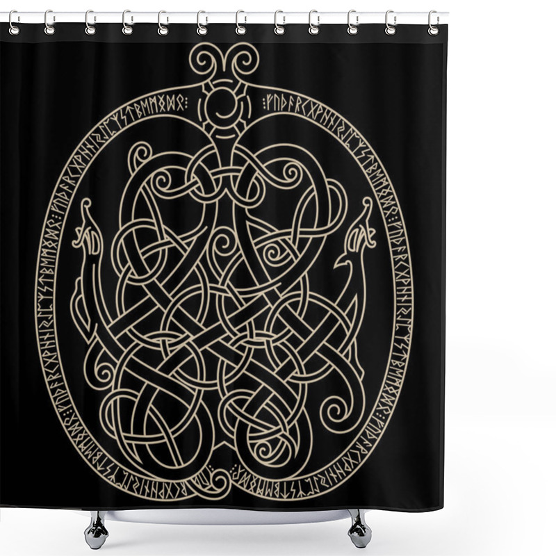 Personality  Ancient Decorative Dragon In Celtic Style, Scandinavian Knot-work Illustration Shower Curtains